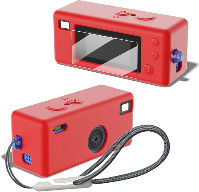 Silicone Case for Kodak CHARMERA Keychain Digital Blind Box accessories,Soft Silicone Protective Case,Comes with Screen Protectors and Wrist Strap - Red by Accompanyingyouthrougheverymemorablemoment