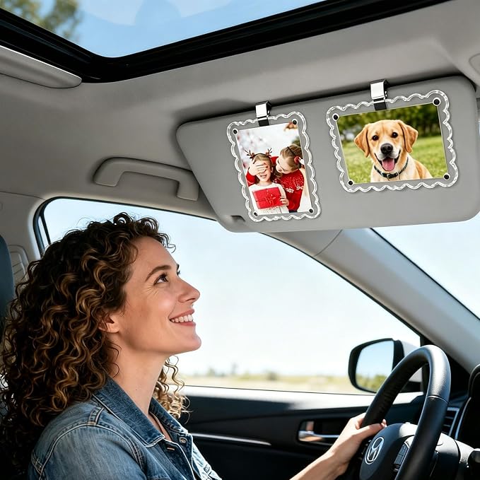 2 Pack Magnetic Car Visor Photo Holder, 2.36 x 3.54 inch Scalloped Clear Acrylic Car Picture Frame Clip for Sun Visor, Personalized Vehicle Photo Display for Family, Pets - Image 7