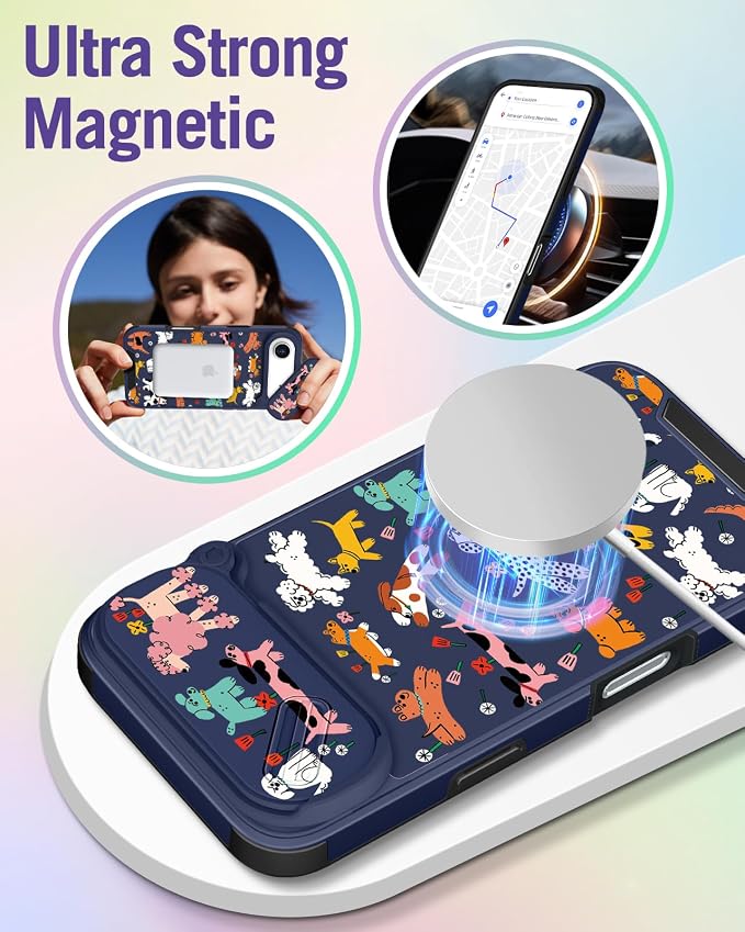 Buleens for iPhone 17 Air Case 6.5 Inch - with Ring Stand & Camera Cover Aesthetic Cute Designed for Women Girls Girly Cartoon Kawaii Dogs Phone Case for iPhone 17 Air Compatible with Magsafe - Image 4