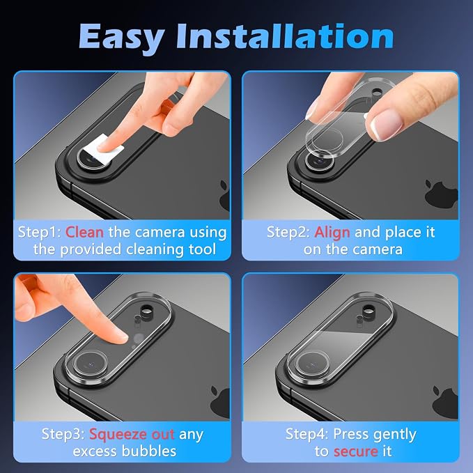 imluckies 3 Pack for iPhone 17 Air 6.5" Camera Lens Protector, HD Clear Tempered Glass Camera Accessories, 9H Hardness Anti-Scratch Screen Cover, Case Friendly[Not Affect Night Shots] - Image 7