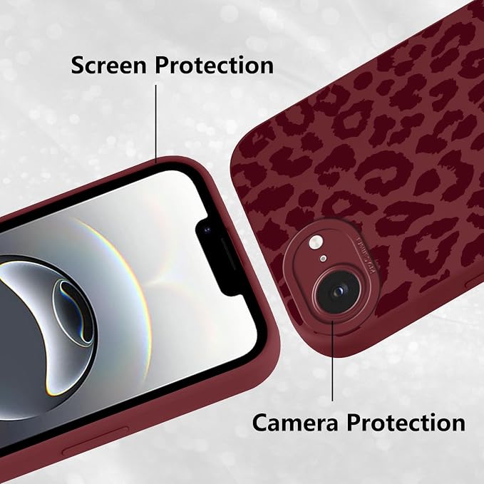 Cute Burgundy Cheetah Print Phone Case for iPhone 16e / 17e 6.1" | Aesthetic Leopard Pattern Design Cover Full Camera Lens Protective Shockproof Soft Slim TPU Funda for Women Girls - Image 5