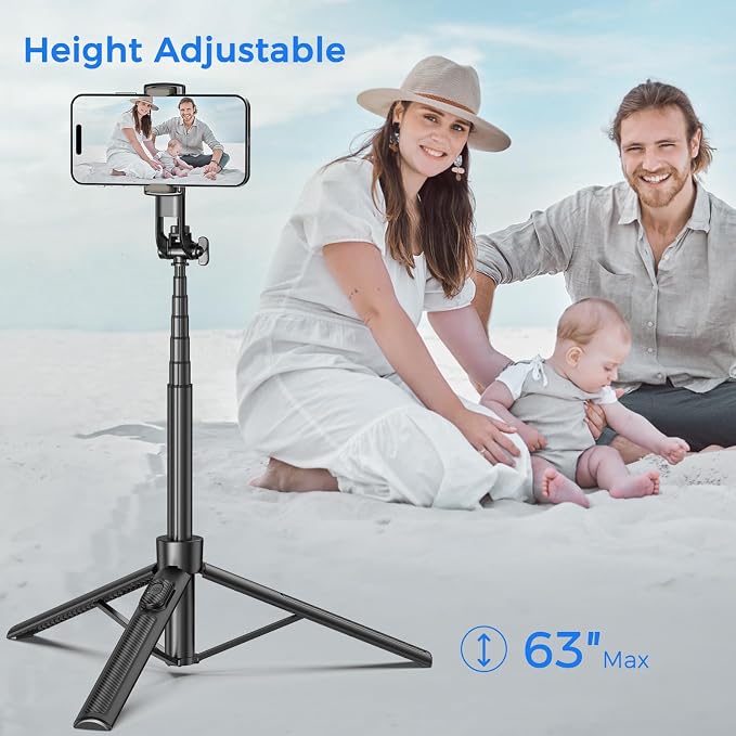Selfie Stick Tripod for Phone with Remote Control & Holder, 63 Inch, Black | Extendable Selfie Stick Travel for iPhone, iPhone Tripod for Video Recording - Image 3