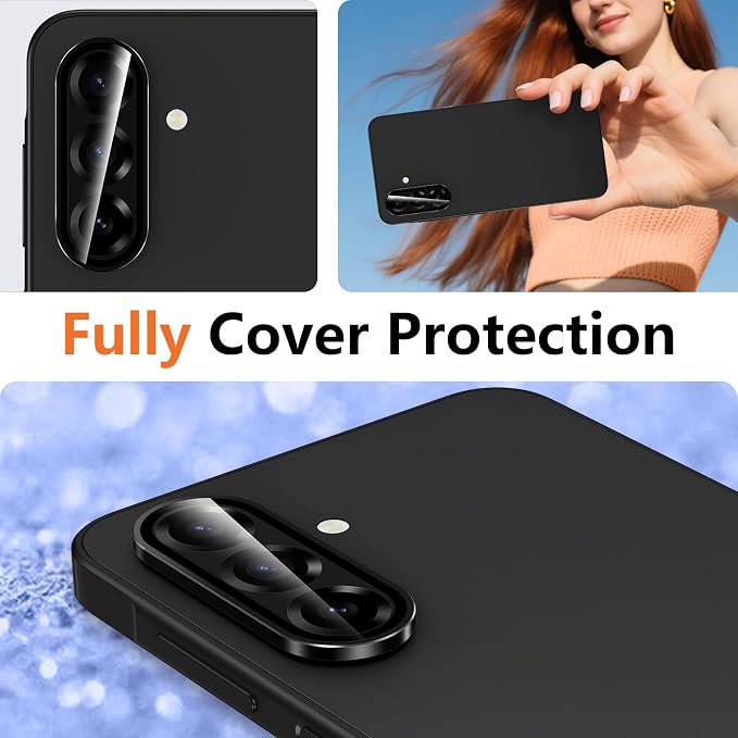 for Samsung Galaxy A36/A56 Camera Lens Protector, Individual Metal Ring Tempered Glass Lens Cover, [Strong Adsorption] Scratch Resistant Ultra-Thin HD Clear Lens Cover, 1 Set-Black Ring - Image 7