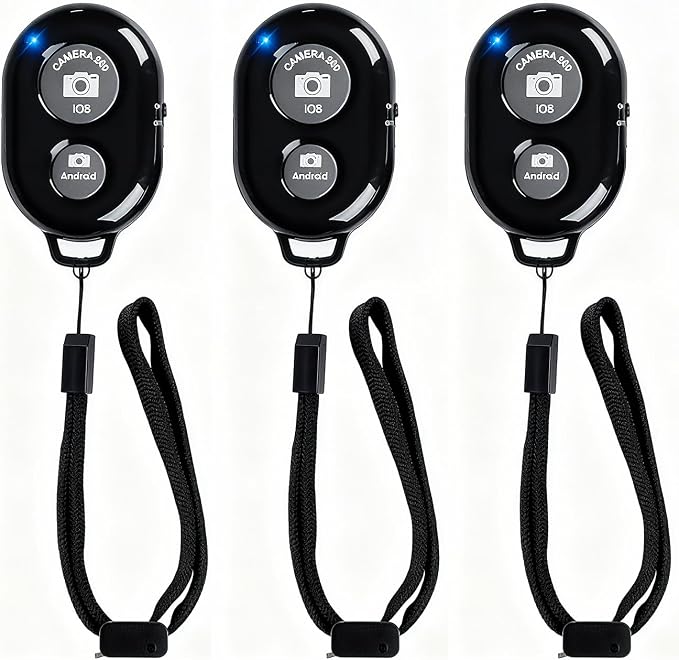 Wireless Remote Shutter for Cellphones and Tablets (3 Pack), AOQIYUE Bluetooth Remote for iPhone/Android Camera Control, Selfie Clicker for Photos and Videos - Wrist Strap Included by EszkozTA
