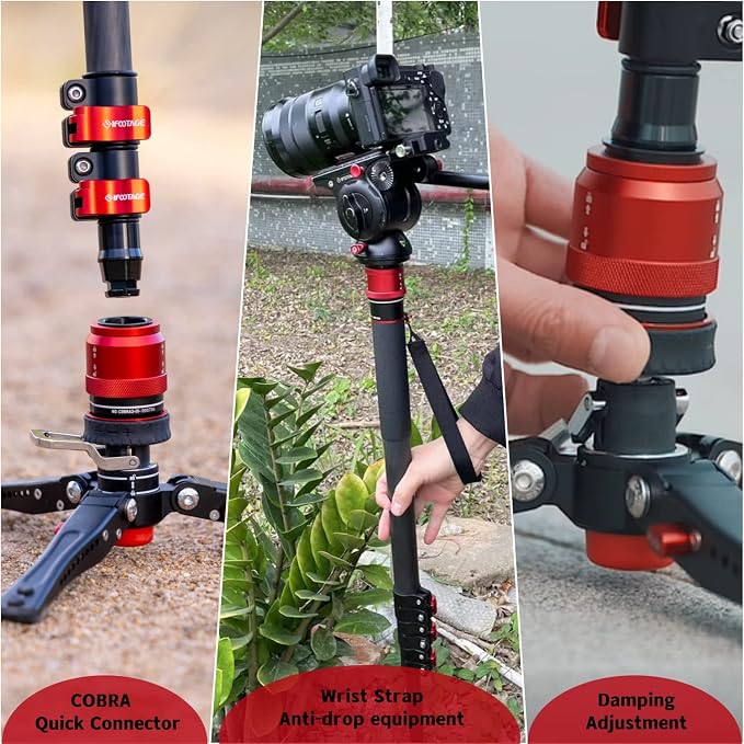 IFOOTAGE Cobra 3 Monopod with Fluid Head,Professional Portable Travel Monopod Set,71" Carbon Fiber Monopod for Cameras with Video Head, Compatible with Sony Canon Nikon Camera,C180F-P&Komodo K5S - Image 2