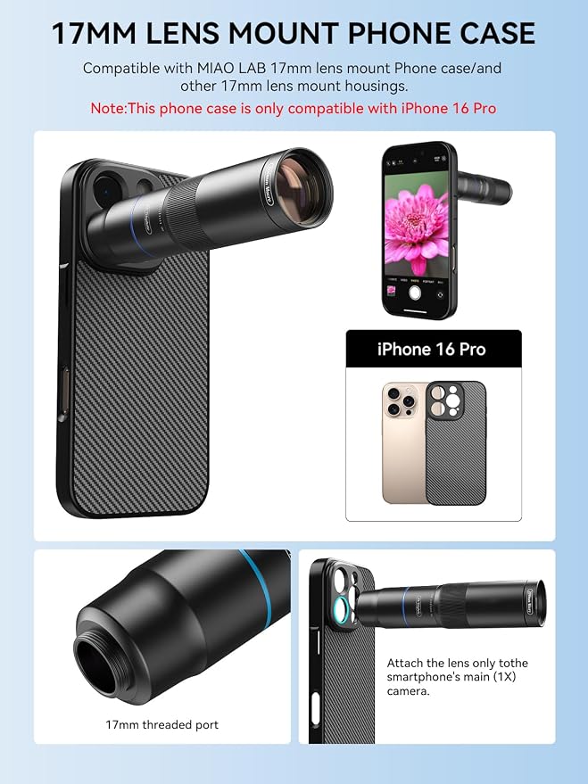 MIAO LAB 10X Telephoto + 200mm Macro Lens for iPhone 16 Pro, 2-in-1 Telephoto & Macro with 17mm Thread Interface & Dedicated Case – Perfect for Concerts, Travel, and Outdoor Exploration - Image 7