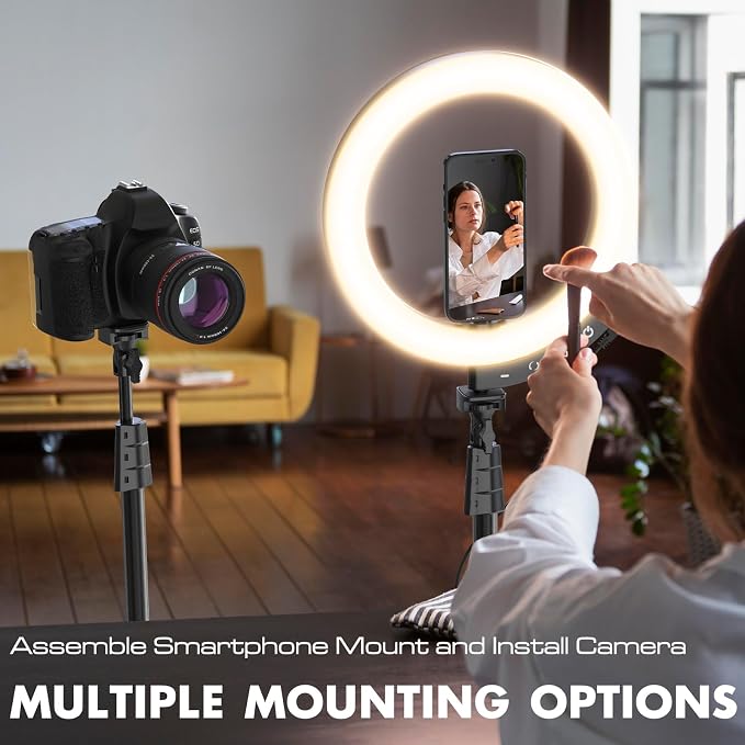 UBeesize 12'' LED Ring Light with 62'' Tripod Stand and Magnetic Phone Holder, Selfie Ring Light for Video Recording, Live Streaming, Compatible with iPhone & Android (Black) - Image 6