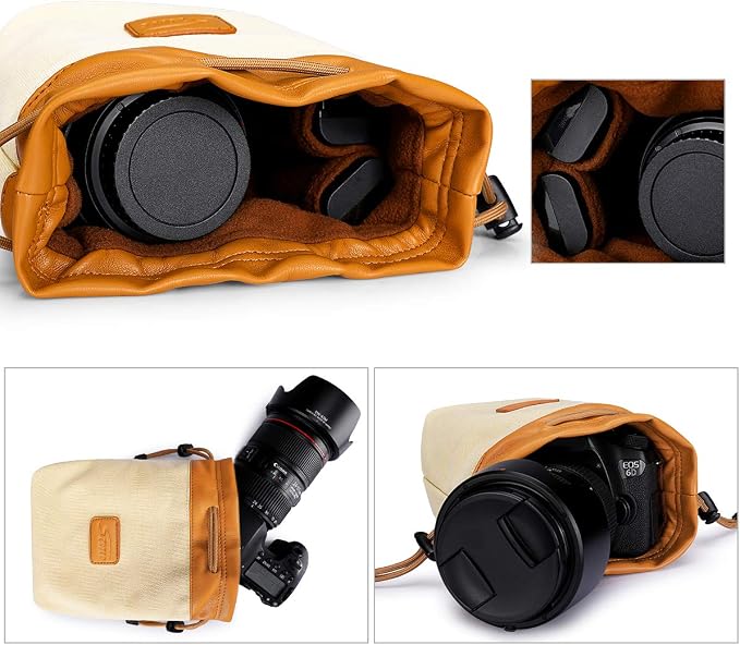 S-ZONE Soft Camera Bag DSLR Insert Handbag Drawstring Lens Case | Water-resistant Canvas, Drawstring Closure, Dust-proof, Scratch-resistant, Compatible with Canon Nikon Sony - Image 6