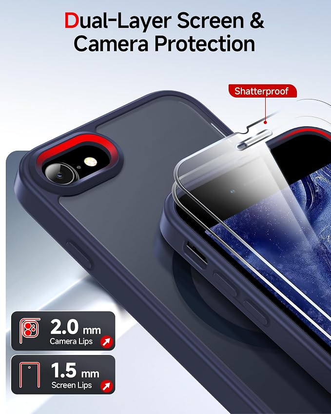 LeYi for iPhone SE Case/iPhone-8/7 Blue with[ Screen Protector X2+ Camera Cover X2] i Phone SE3 2022/ SE2 2020 Cases for MagSafe Magnetic Protective Slim Women Men Funda para iPhone8/7/SE, Navy Blue - Image 2
