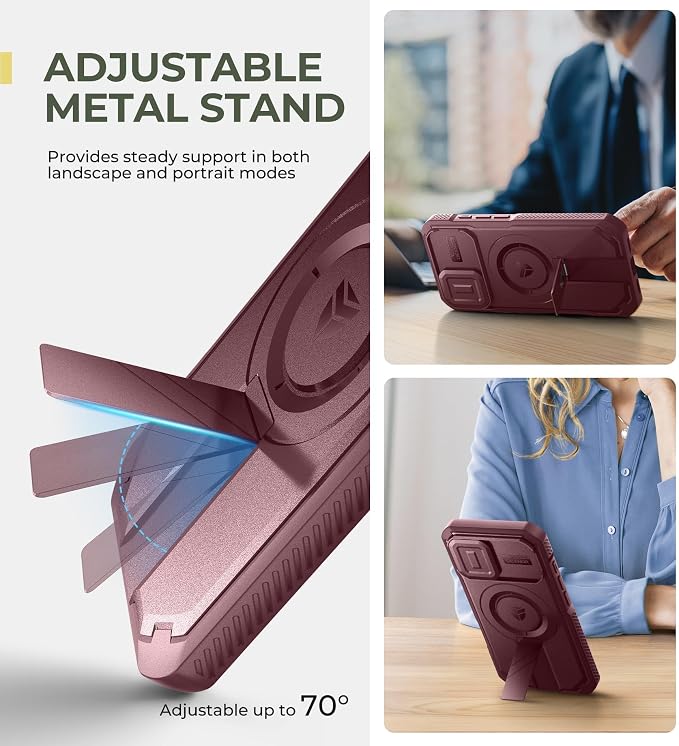 Dexnor for iPhone 16 Case with Slide Camera Cover & Adjustable Kickstand, Magnetic Rugged Shockproof Bumper Cases Heavy-Duty Magnetic Protective Cover,Maroon Red - Image 5