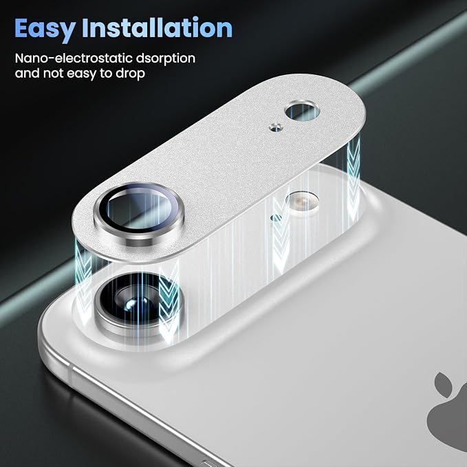 Uyiton for iPhone Air Camera Lens Protector, Metal Frame Glass Cover | Not Easy to Break, Strong Adsorption, Case-Friendly, Metal 9H Sapphire Glass Rear Camera Screen Cover, Cloud White - Image 7