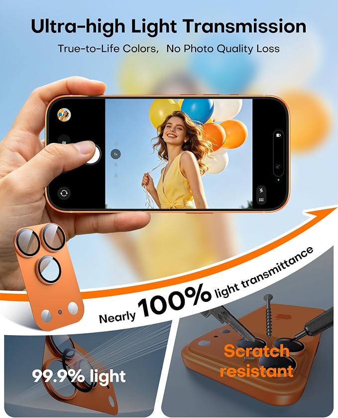 TAURI 2 Pack for iPhone 17 Pro Max Camera Lens Protector, Cosmic Orange | Full Coverage Military-Grade Shatterproof, Upgrade AR Anti-Reflection Ultra Clear Transmission & Case Friendly - Image 7