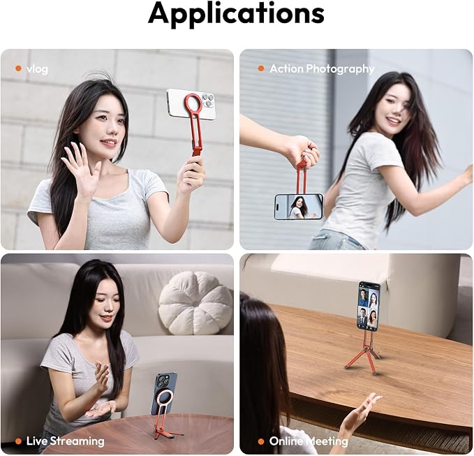ULANZI MA30 Magnetic Phone Tripod Stand for iPhone - Aluminium Maglock Smartphone Mini Tripod Pocket Cell Phone Stand Strong Magnet Quick Mount Compatible with iPhone 17 16 15 14 13 12 Series, Orange - Image 4