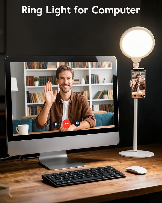 7" Ring Light with Stand for Desk, 30 Modes for Video Conference Lighting | Zoom Lighting for Computer, Adjustable Desk Light for Video Recording, Calls, Podcast, Stream, 3000K-6500K, CRI 97.8 - Image 9