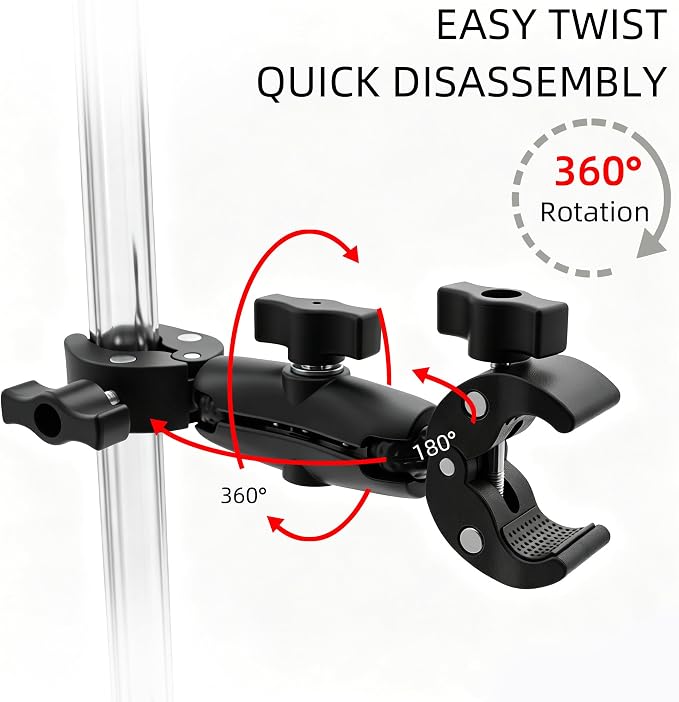 Double Super Clamp Mount Umbrella Holder with 360° Magic Arm, Heavy Duty Camera & Pole Clamp for Photography Light Stand, Monitor Bracket, Chair, Reflector & Crossbar Mount, 8.27“ - Image 7
