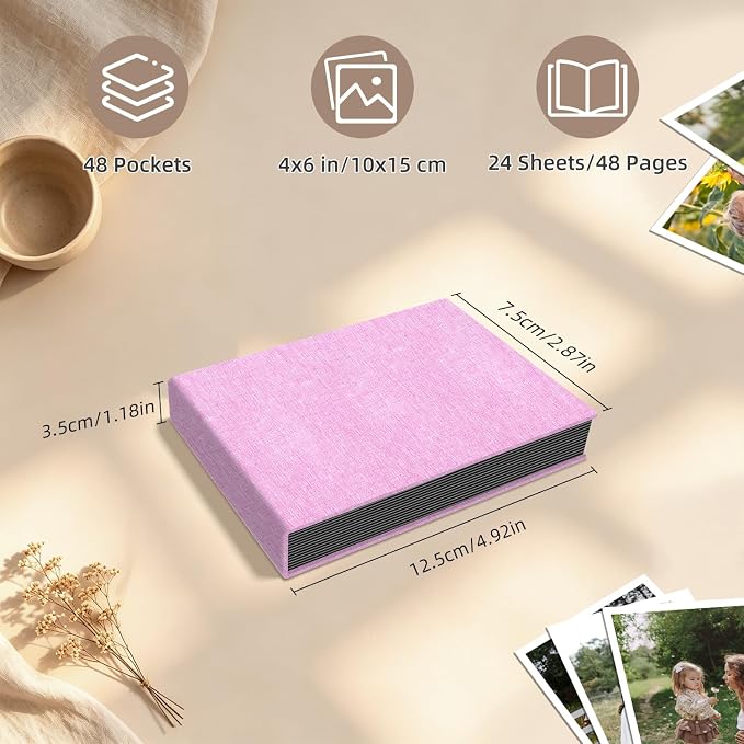 Popotop Photo Album 4x6 48 Pockets for Wedding Gifts,Linen Hardcover Picture Albums for Family Anniversary Baby Vacation Pictures - Image 3