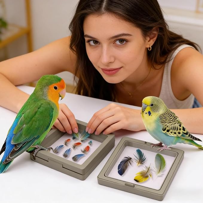 Pet Bird Feather Storage Box Small Compact Bird Display Box Parrot Colorful Feather Permanent PE Film Container HD Transparent Blocking Air Anti-Pollution (Green 2 Pack) - Image 2
