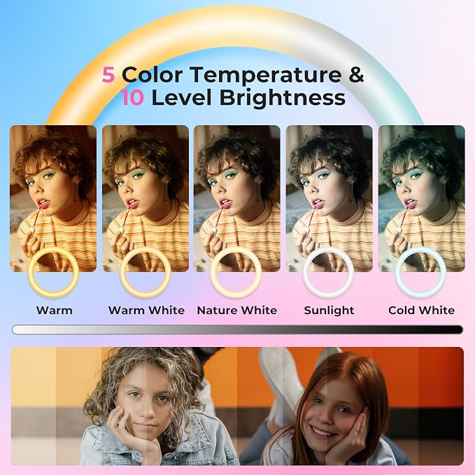 Aureday 14'' Pink Selfie Ring Light with 62'' Tripod Stand and Phone Holder, Dimmable LED Phone Ringlight for Makeup/Video Recording/Photography, Circle Lighting for Cell Phones&Lightweight Cameras - Image 3