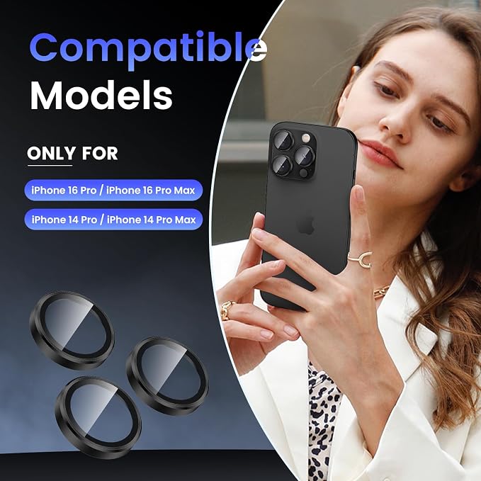 Tensea Camera Lens Protector for iPhone 16 Pro Max/16 Pro/15 Pro Max/15 Pro | Metal Aluminum Alloy Tempered Glass Cover Camera Screen Protector Accessories, Case Friendly - Image 2