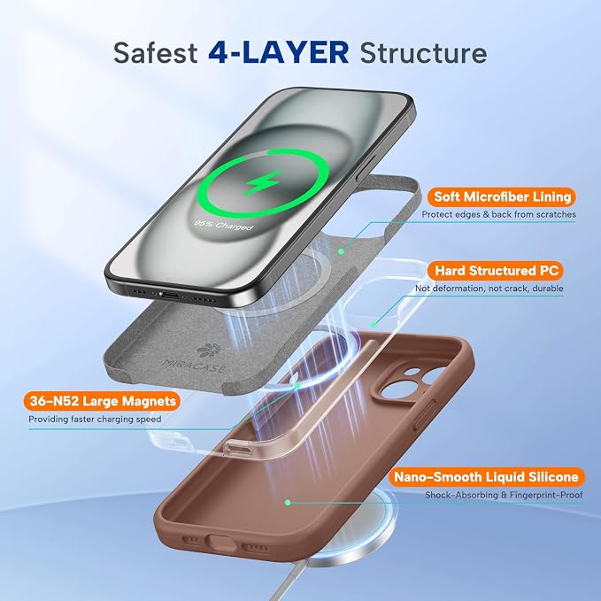 miracase Magnetic for iPhone 15 Case, [Soft Anti-Scratch Microfiber Lining], Compatible with MagSafe, Liquid Silicone Case Shockproof Drop Protection Phone Case for 15,Chocolate - Image 3
