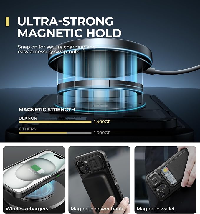Dexnor for iPhone 15 Case with Slide Camera Cover & Adjustable Kickstand, Compatible with MagSafe, Rugged Shockproof Bumper Cases Heavy-Duty Magnetic Protective Cover,6.1 inch,Black - Image 3