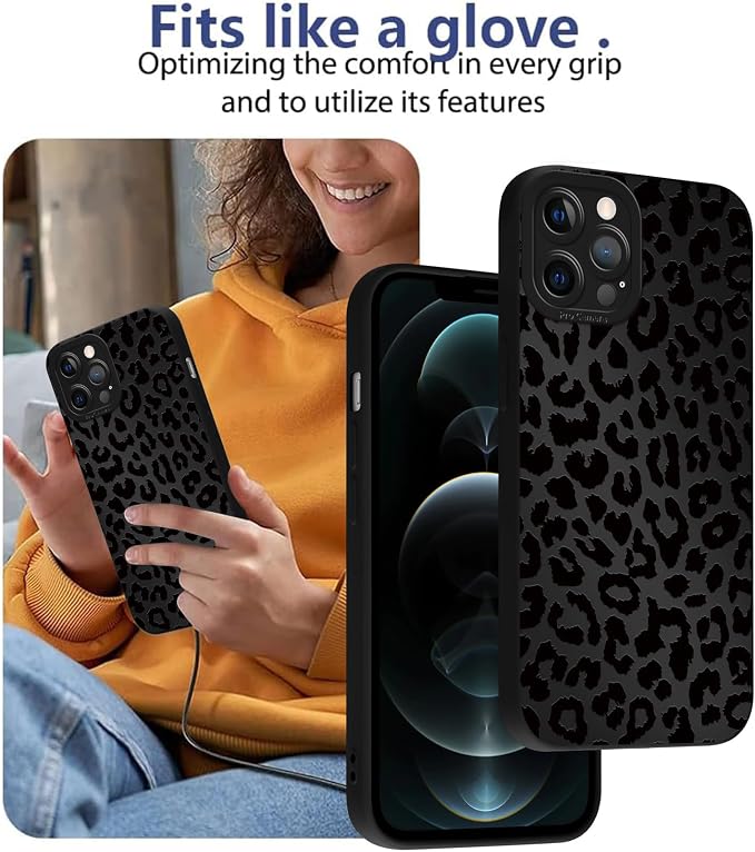 Cute Black Cheetah Print Phone Case for iPhone 12 Pro Max 6.7" | Aesthetic Leopard Pattern Design Cover Full Camera Lens Protective Shockproof Soft Slim TPU Funda for Men Women Girls - Image 7