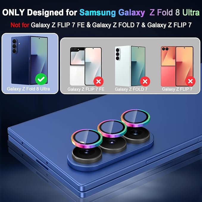 Meshine for Samsung Galaxy Z Fold 8 Ultra Camera Lens Protector,Scratch Proof,Strong Adsorption,9H Hardness with Metal Ring Camera Cover,Case Friendly,Accessories Lens Protector,Colorful - Image 2