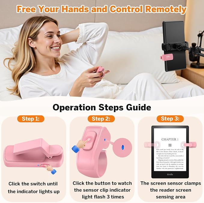 Page Turner Ring for Kindle,Remote Control for iPhone iPad Tablets eReaders | Clicker Page Turner for Kindle Accessories for Camera Video Record&Shutter Selfie with Storage Bag, Fits Thick Cases (Pink) - Image 3