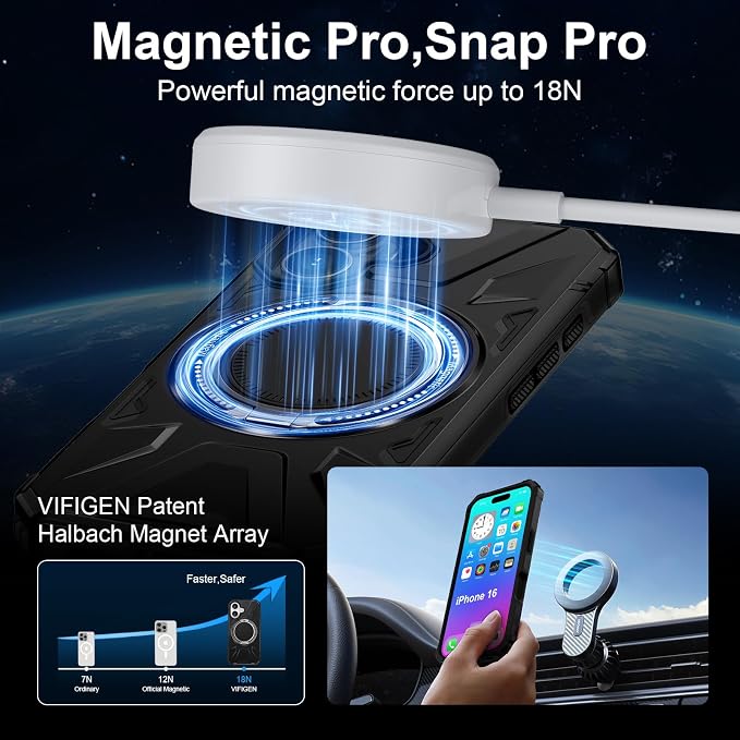 iPhone 16 Case, Magnetic Case with 360° Ring Holder,iPhone 16 Rotatable Swivel MagSafe Ring for iPhone 16 Cover Grip Stand Kickstand Military-Grade Protector Shockproof Case for iPhone 16, 6.1 inch - Image 2