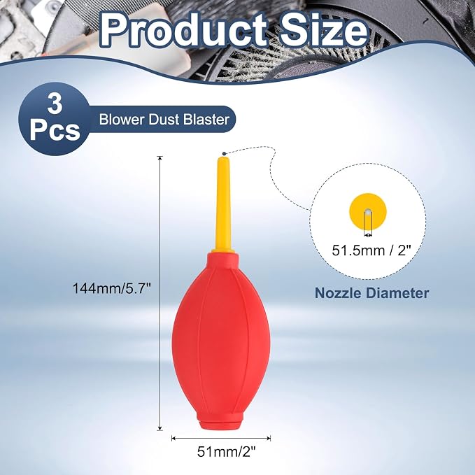 PATIKIL Soft Tip Air Blower Dust Blaster, 3 Pcs Rubber Bulb Air Pump Dust Blower Cleaner Cameras Lens Cleaning Tool with Long Nozzle for Camera Lens Computer Keyboard, Red/Yellow - Image 2