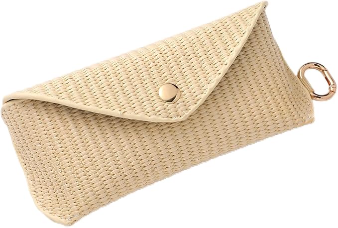 Leinuosen Woven Straw Sunglasses Case with Clip Hard Shell Rattan by Leinuosen