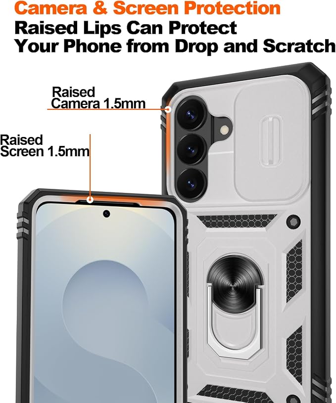 Gritup for Samsung Galaxy S26 Plus Case: 2*Screen Protector | Slide Camera Cover | Build in 360° Rotating Ring Kickstand | Military Grade Protective Cover for Samsung S 26 Plus, White+Black - Image 5