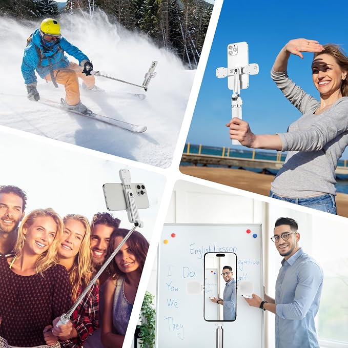 Mini Phone Tripod Stand,MQOUNY 38" Phone Tripod &Selfie Stick with Wireless Rechargeable Remote & Removable Light, Extendable Tripod Stand 360 Rotation Compatible with Phone&Android Samsung (White) - Image 6