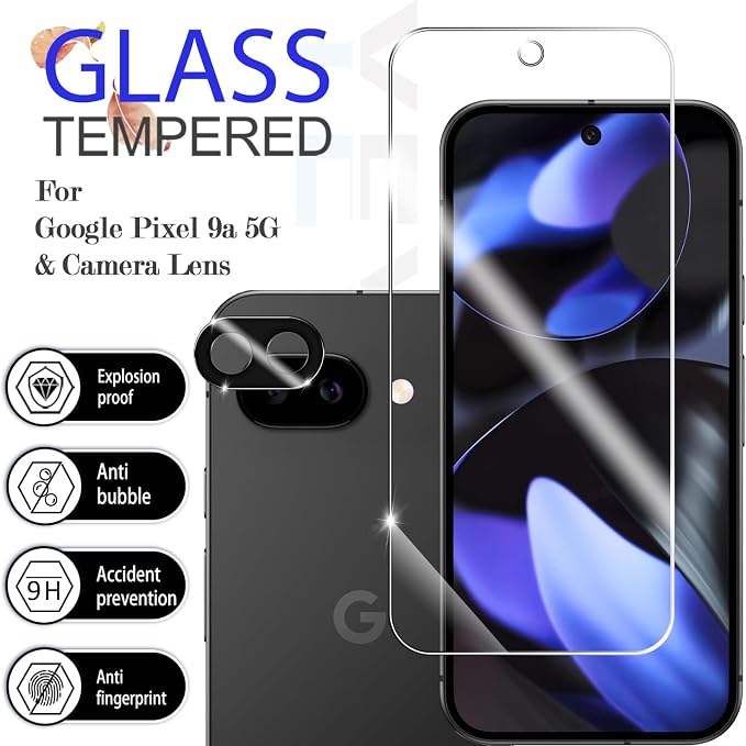 Screen Protector for Google Pixel 9A, [2+2 Pack] Tempered Glass for Pixel 9A & Camera Lens Protectors[Ultrasonic Fingerprint Unlock] [Case Friendly] [Bubble-Free] 6.3 Inches - Image 2