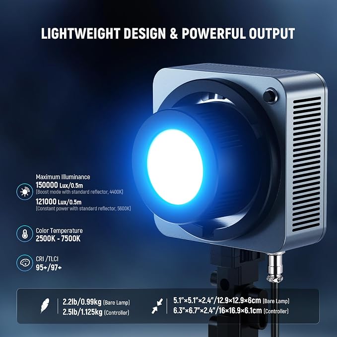 NEEWER HS200C Portable RGB LED Video Light, APP/2.4G/Panel/DMX Control, 280W 150000Lx 2500-7500K CRI95+ COB Continuous Output Lighting Bowens Spotlight for Video Recording Streaming Studio Photography - Image 2