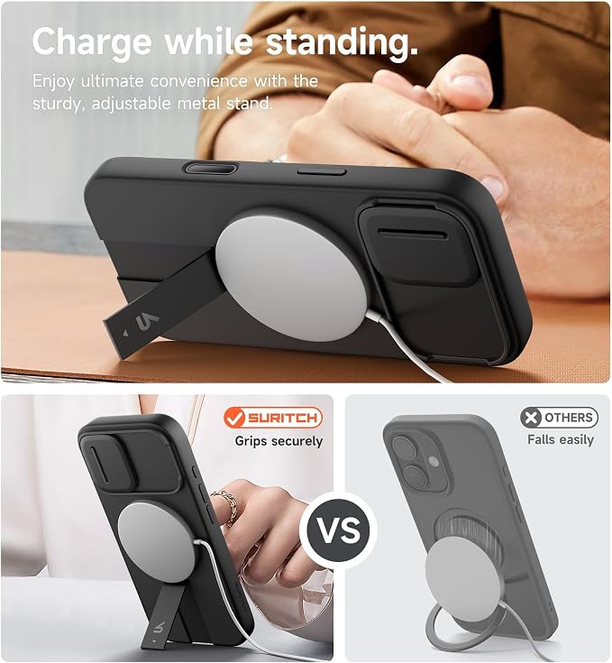SURITCH for iPhone 17 Case with Camera Control Cover, Camera Slide Cover and Adjustable Kickstand, Compatible with MagSafe, Shockproof Bumper Protective Cases 6.3 Inch, Black - Image 5