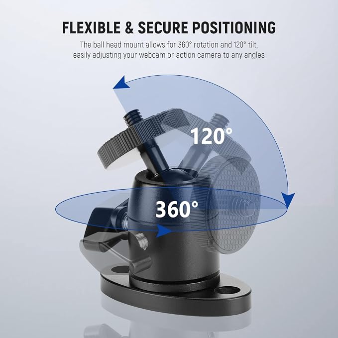 NEEWER Webcam Wall Ceiling Mount Bracket, Aluminum Alloy Mini Ball Head & 1/4" Screw for Photo Studio Photography Video Recording Action Camera Accessories, 360° Rotation & 90° Tilt, CA172 - Image 2