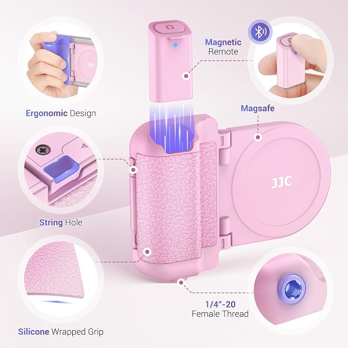 JJC Magnetic Phone Camera Grip Handle with Remote for MagSafe iPhone, Pink | Camera Handle Bluetooth Bracket for iPhone Air 17 16 15 14 13 12 Pro Max MagSafe Case, Ideal for Photography/Video/Vlogging - Image 4