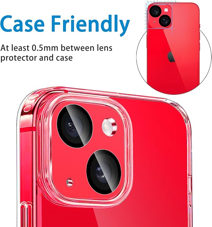Camera Lens Protector for iPhone 14 /iPhone 14 Plus Metal Camera Cover Film, 9H Tempered Glass, Anti-Scratch, Case Friendly - Red - Image 6
