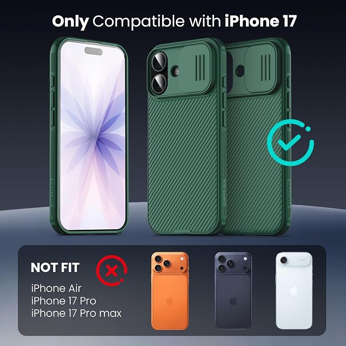 Nillkin for iPhone 17 Case with Slide Camera Cover & Thin Slim Fit | Shockproof Protective | Protector Privacy | Phone Case Camera Lens Protector, Green - Image 10