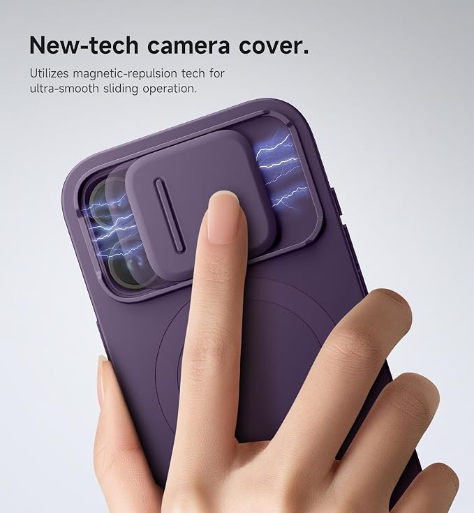 SURITCH for iPhone 15 Pro Case with Magnetic Camera Slide Cover and Adjustable Kickstand, Compatible with MagSafe, Shockproof Bumper Case Slim Protective Cover 6.1 Inch, Dark Purple - Image 4