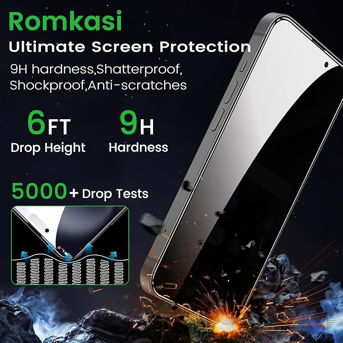 Romkasi 4 Pack Privacy Screen Protector for iPhone 16 6.1 Inch with 4 Pack Camera Lens Protector, Anti Spy Tempered Glass Film, Anti-Scratch, Touch Sensitive, Case Friendly - Image 4