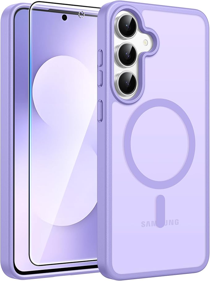 FNTCASE for Samsung Galaxy S25 FE Case, Fit for Magsafe, Screen Protector | Translucent Matte Magnetic Back, 14FT Military Grade Drop Protection, Slim Shockproof Protective Phone Cover, Light Purple by FNTCASE