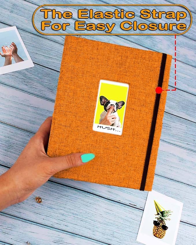 GPIRAL Mini Photo Album 208 Vertical Photos - Linen 2x3 Photo Album Compatible with K-pop Photocards, Fujifilm Instax Mini Film 7s 8 9 11, Polaroid Snap, Zip Printer, Orange - Image 2