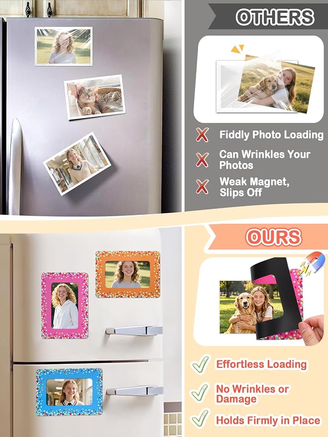 12Pcs Magnetic Picture Frames for 4"x6" Photo, Locker Accessories for Girls | 6 Colors, Cute Back to School Gifts, Classroom Decorations Supplies, Refrigerator Decor, Colorful Dots - Image 2