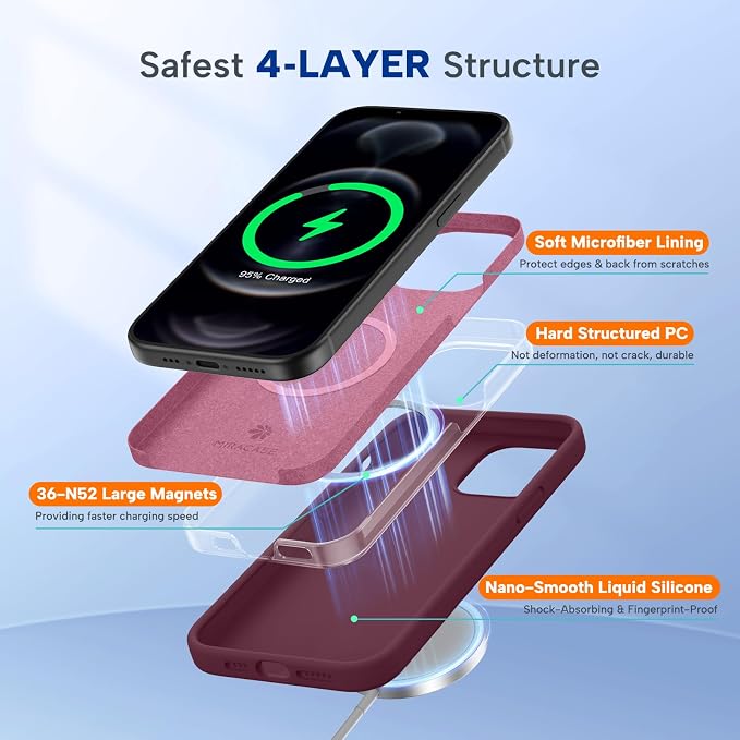 Miracase Silicone for iPhone 12 Pro Max Case, Wine Red | Soft Anti-Scratch Microfiber Lining, Premium Silicone Cover Shockproof Drop Protection Phone Case for 12 Pro Max - Image 6