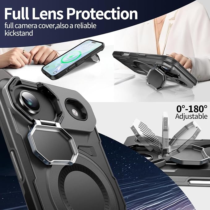 Camera Stand Case for iPhone 17 Air, [Compatible with MagSafe] [Lens Cover] 2025 Version Military Grade Protective Soft Case for iPhone 17 Air 6.5 inch Men Women, Black - Image 3