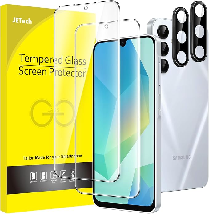 JETech Screen Protector for Galaxy A16, with Camera Lens Protector, 2+2Pack | HD Clear Tempered Glass, Anti-Scratch Protection by JETech