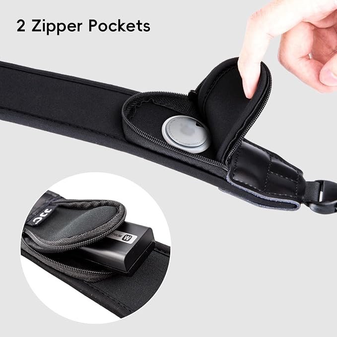 Soft Camera Shoulder Strap Neck Strap for Canon R6 R5 Mark II R7 R8 R50 R10 Nikon Z8 ZF ZFC Z7 Z6 III II Z5 Z50, Mirrorless Camera Strap with 2 Zipped Pockets for Camera Battery SD Memory Card Storage - Image 3