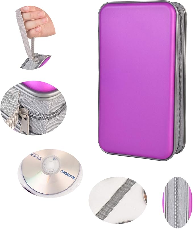 UENTIP CD Case,96 Capacity Hard Plastic DVD Case Holder for Car Home Travel | CD DVD Storage,Zipper Closure,Scratch-Resistant Sleeves,Stay Away Dust and Damp,Storage Music Video Gaming Discs Blu-ray - Image 3